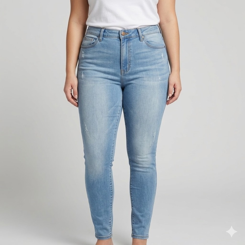 Vibrant M.I.U. Skinny High-Rise Light Wash Destroyed Denim Jeans Size 15 W31